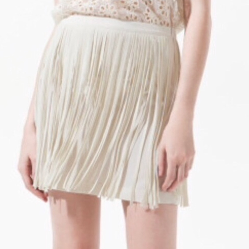 Zara Basic White Fringe Mini Skirt